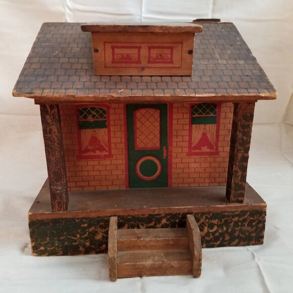 Converse Other - Antique Morton Converse Lithographed Primitive Wood Dollhouse